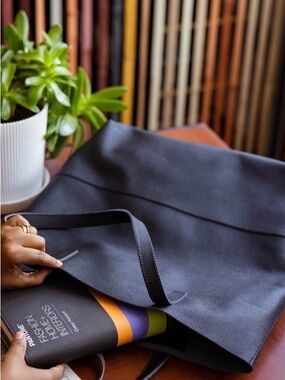 Classic Black Leather Tote Bag